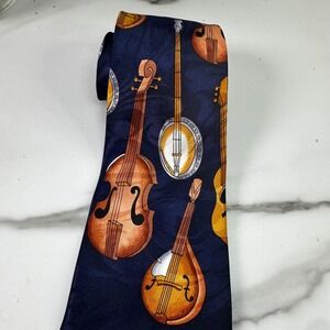 ❌SOLD❌Vintage Steven Harris Hand‎ Made Navy Blue Musical Instruments Necktie Men